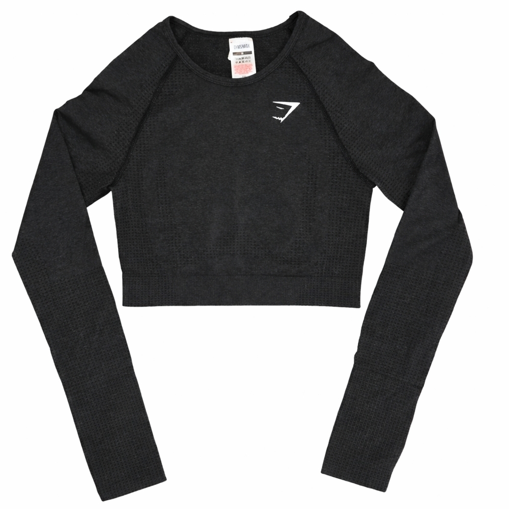 Gymshark Women’s Black Seamless Crop Top Long Sleeve Size M